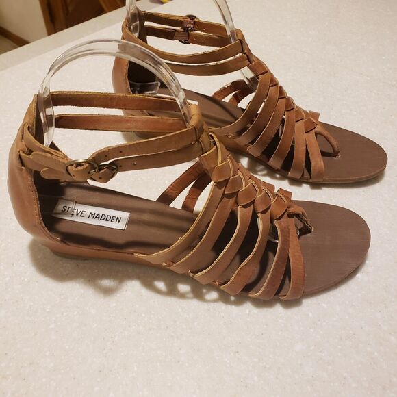 Steve Madden Women's Chainge Natural Leather Strappy Gladiator Sandals Sz 9 - Picture 1 of 8